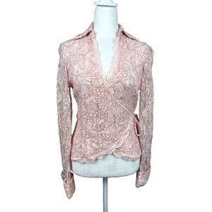 Vintage Chetta B Y2K Lace Wrap Top Blush Pink Long Sleeve Romantic NWT Sz 4
